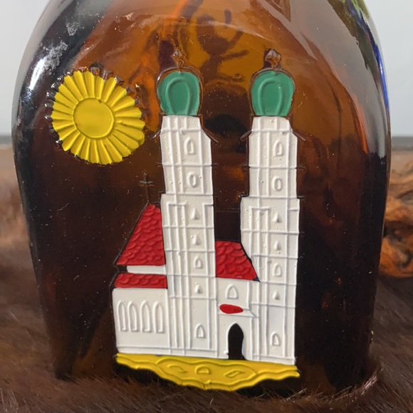 Anton Riemerschmid Munchen Amber Bottle With Painted Castles - Picture 2 of 7